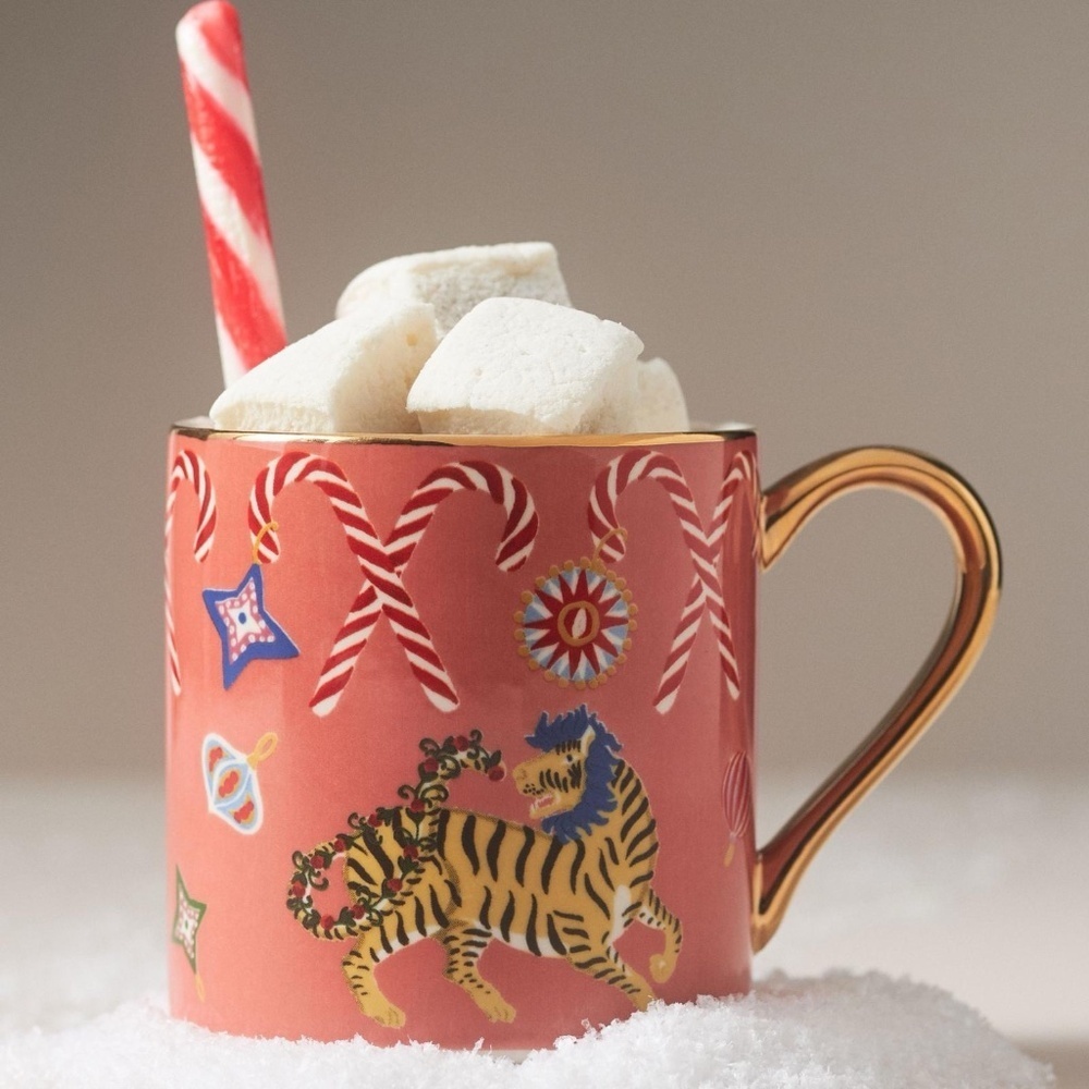 New Anthropologie juniper stoneware Christmas  mug Cat